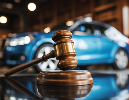 Car Auction Concept With Blue Auto And Gavel For Legal Or Business Use